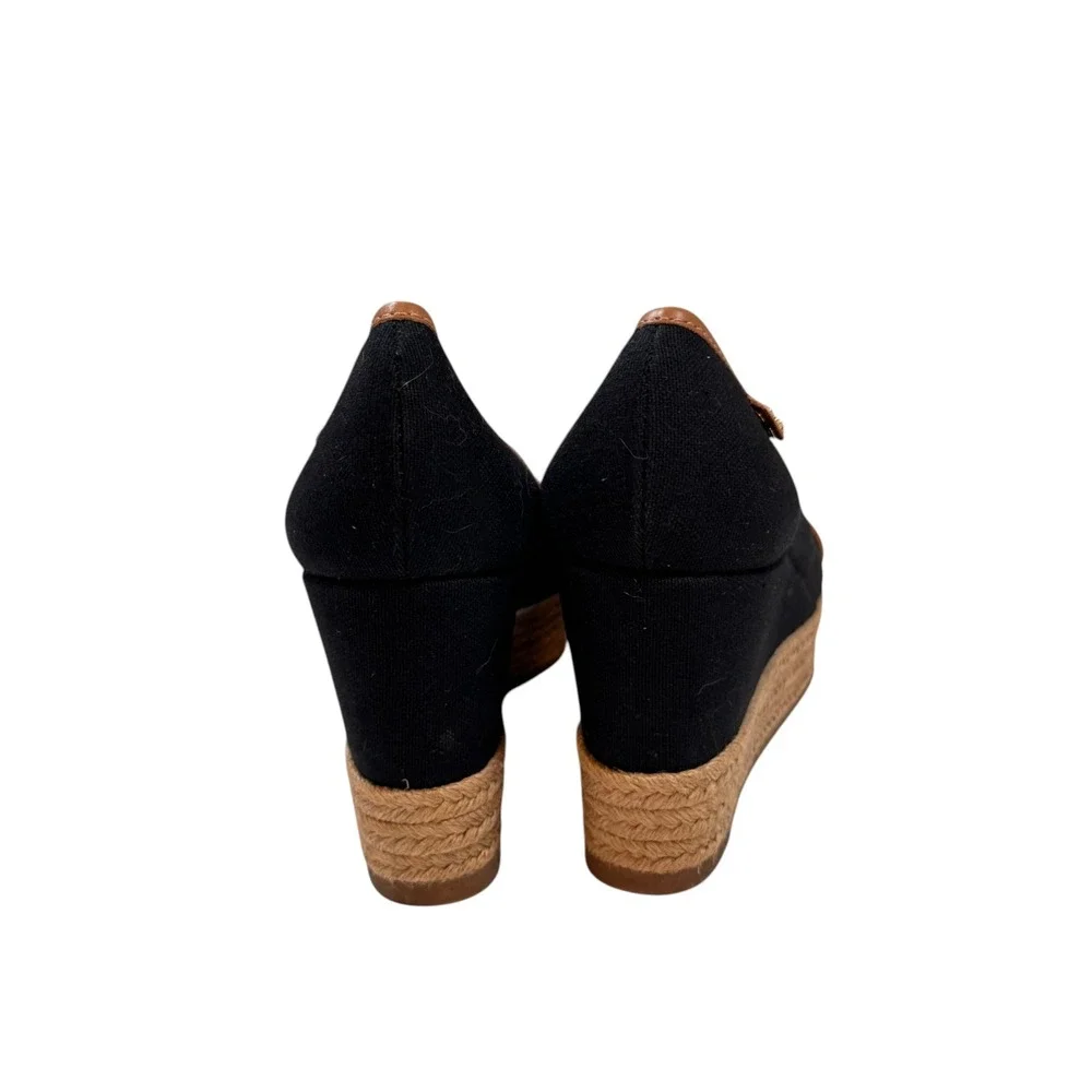 Tory Burch Majorca Espadrille Wedge Peep Toe Canvas Black/Tan EU 37.5 US 7